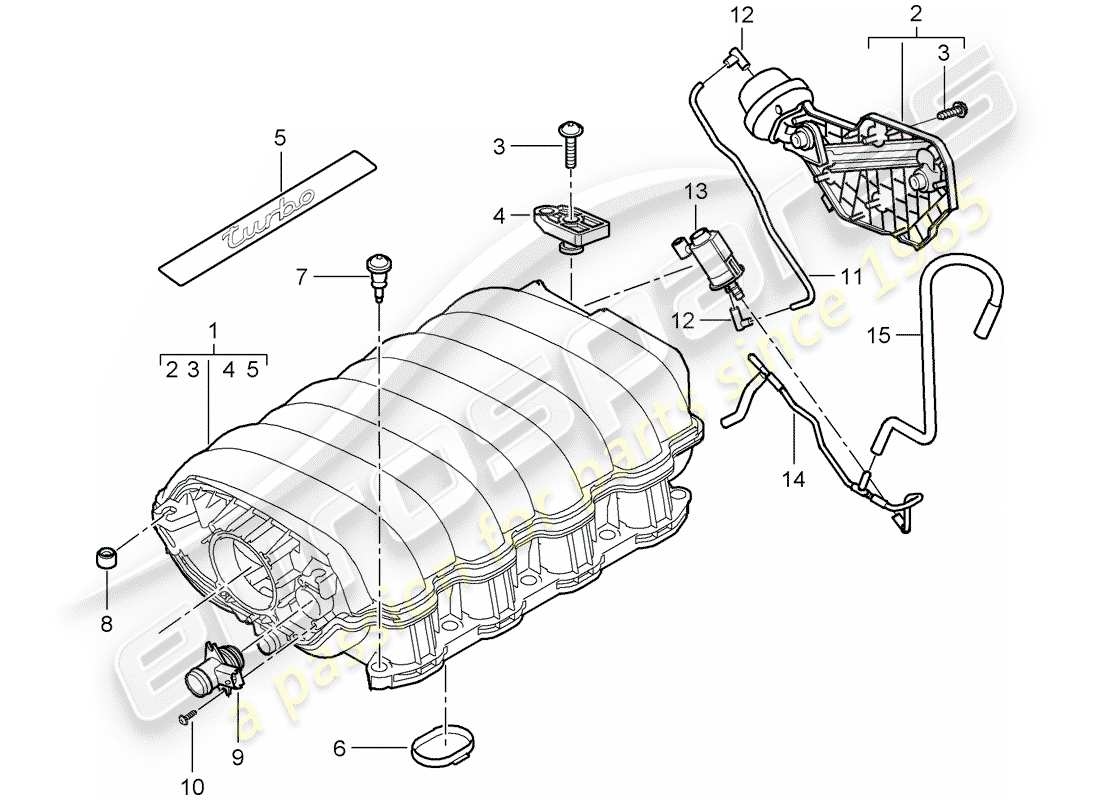 porsche 2009 (cayenne e1 9pa) diagrama de piezas del distribuidor de aire de admisión
