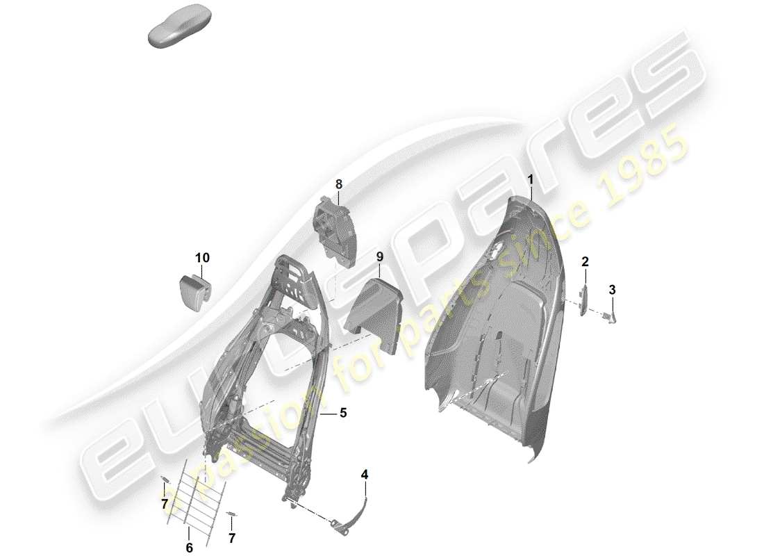 porsche 2020 (718 boxster spyder) carcasa del respaldo diagrama de piezas