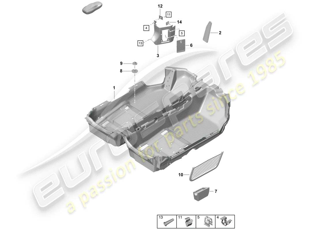 porsche 2020 (718 boxster spyder) diagrama de piezas de la cubierta del piso