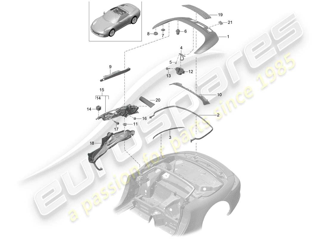 porsche 2014 (991-1) caja de almacenaje superior diagrama de piezas