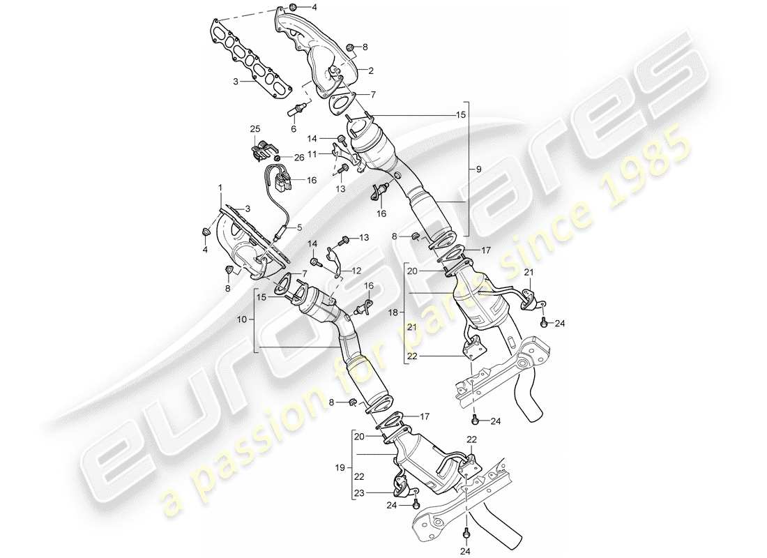 porsche 2003 (cayenne e1 9pa) diagrama de piezas del sistema de escape