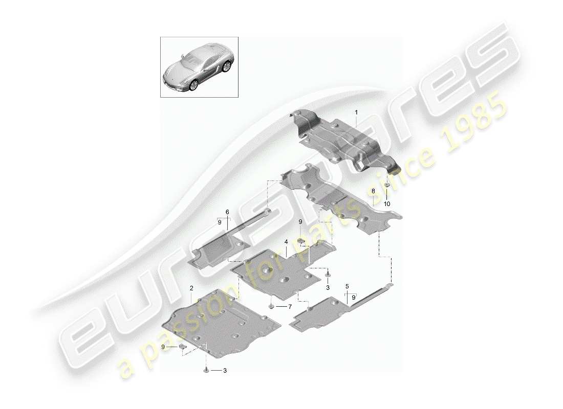 porsche 2014 (981 cayman) recubrimiento diagrama de piezas
