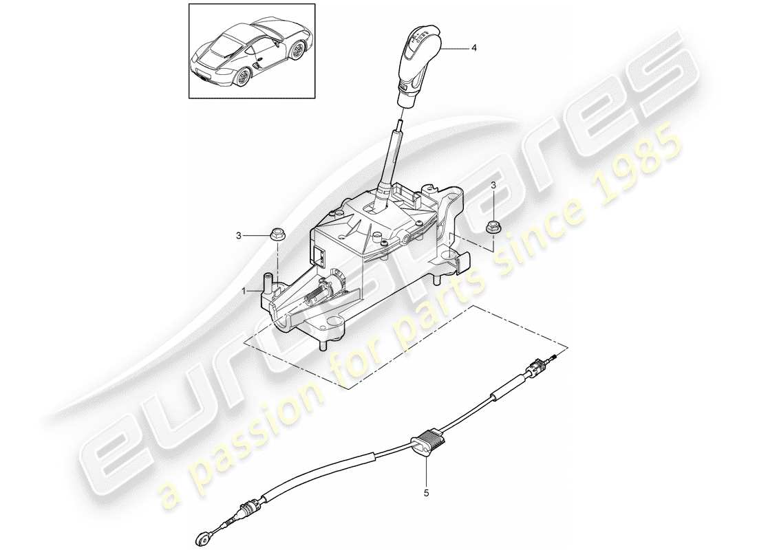 porsche 2010 (987 cayman) diagrama de piezas de la palanca selectora