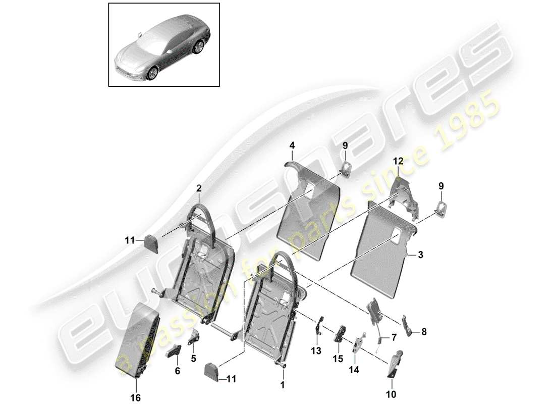 porsche 2017 (panamera 971-1) respaldo del asiento trasero diagrama de piezas