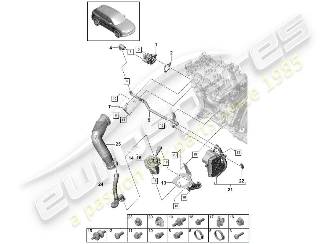 porsche 2018 (cayenne e3 9ya/9yb) sistema de control de emisiones de escape: diagrama de piezas