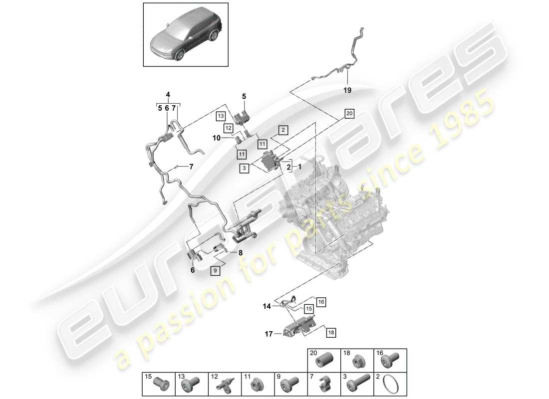 porsche 2018 (cayenne e3 9ya/9yb) diagrama de piezas del sistema de vacío