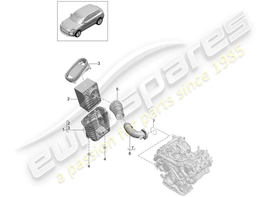 porsche 2019 (macan) diagrama de piezas del filtro de aire