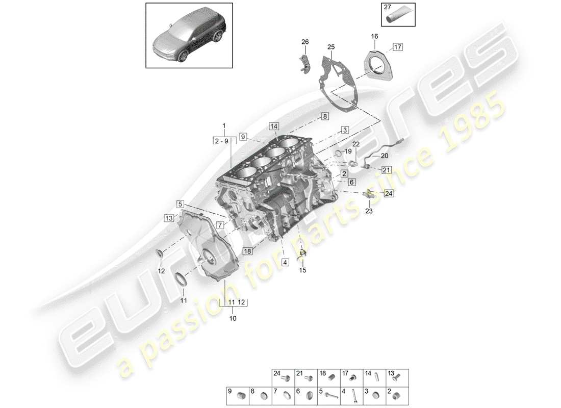 porsche 2019 (cayenne e3 9ya/9yb) diagrama de piezas del carter