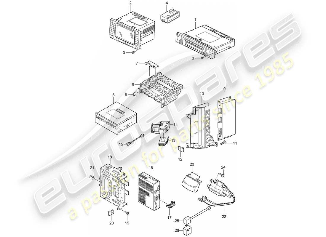 porsche 2008 (cayenne e1 9pa) diagrama de piezas de la unidad de radio