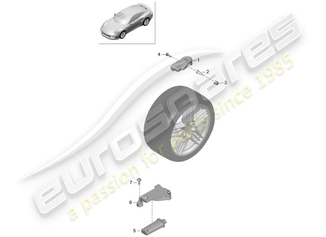 porsche 991 turbo (2019) sistema de control de presión de neumáticos diagrama de piezas