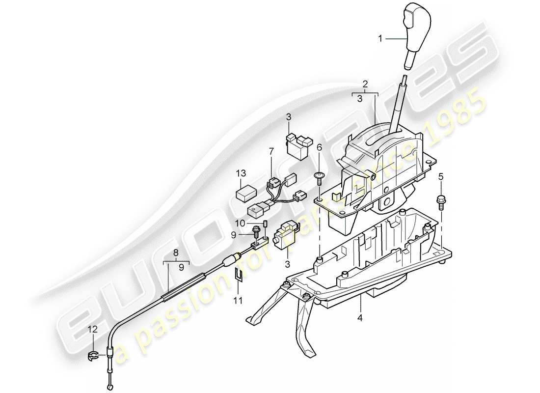 porsche 2010 (cayenne e1 9pa) diagrama de piezas de la palanca selectora