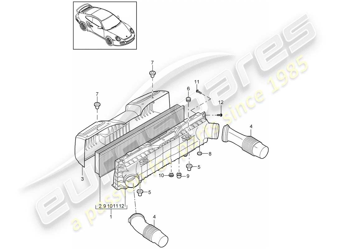 porsche 911 t/gt2rs (2011) diagrama de piezas del limpiador de aire