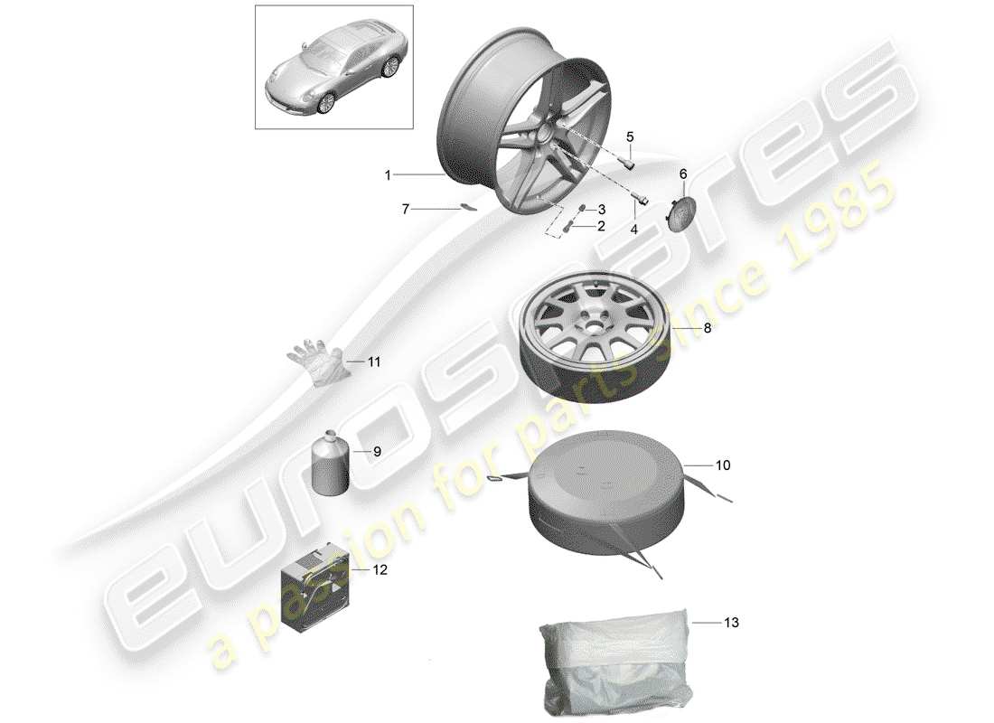 porsche 991 gen. 2 (2017) diagrama de piezas de la rueda de aleación
