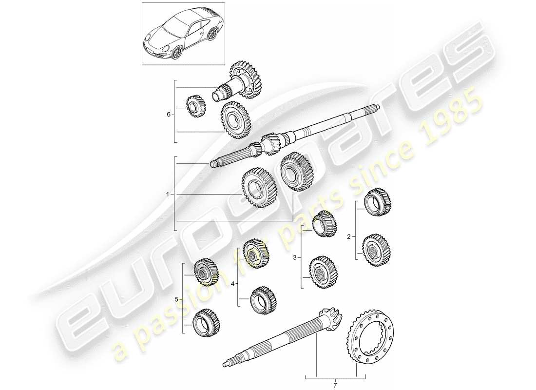 porsche 2011 (997-2) juegos de ruedas dentadas diagrama de piezas