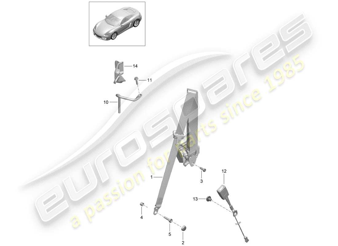porsche 2014 (981 cayman) cinturón de seguridad diagrama de piezas