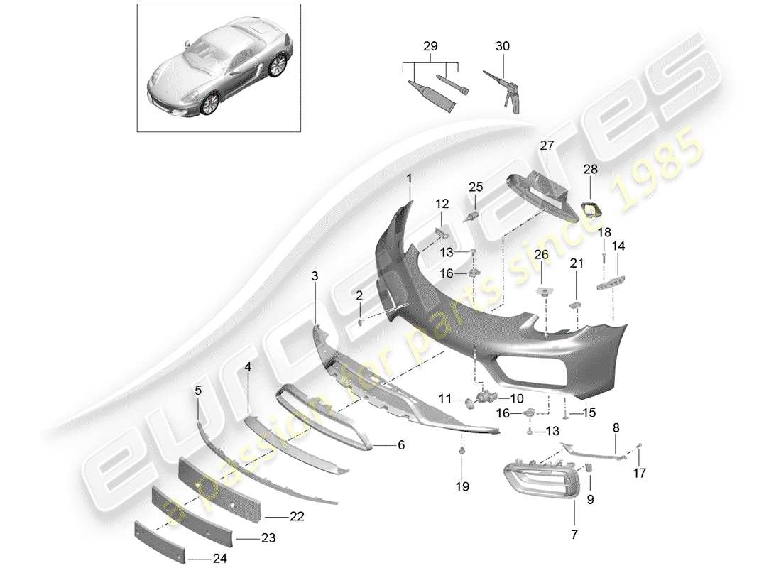 porsche 2014 (981 cayman) diagrama de piezas del parachoques