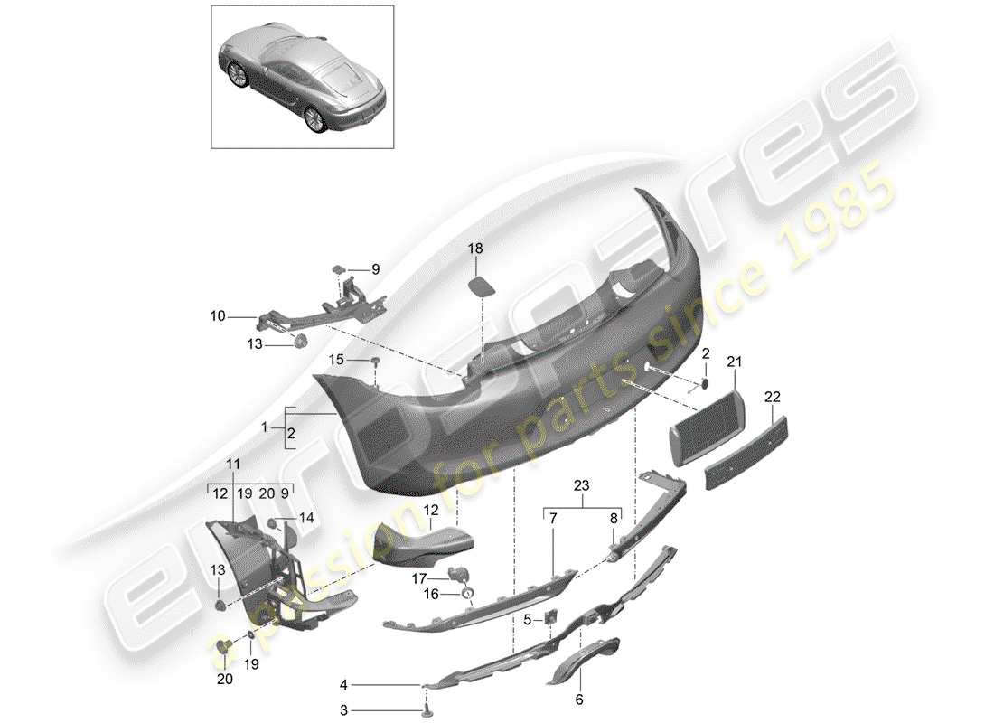 porsche 2014 (981 cayman) parachoque diagrama de piezas