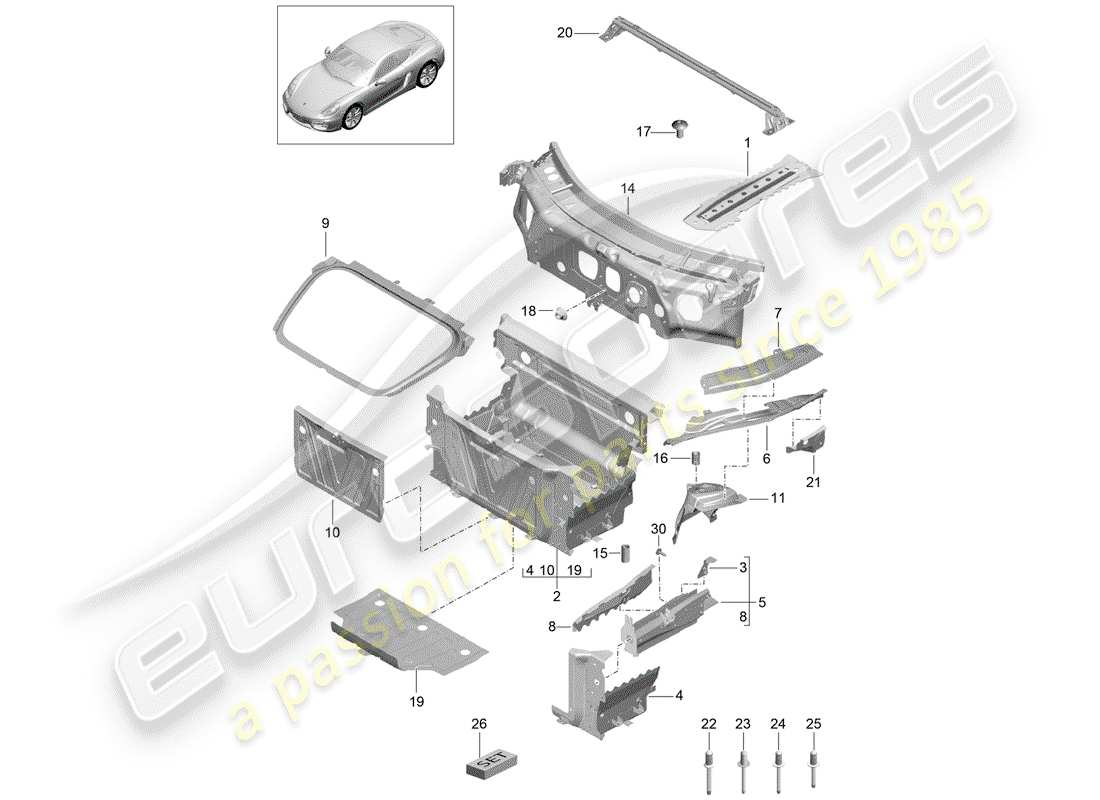 porsche 2015 (981 cayman) diagrama de piezas del extremo delantero