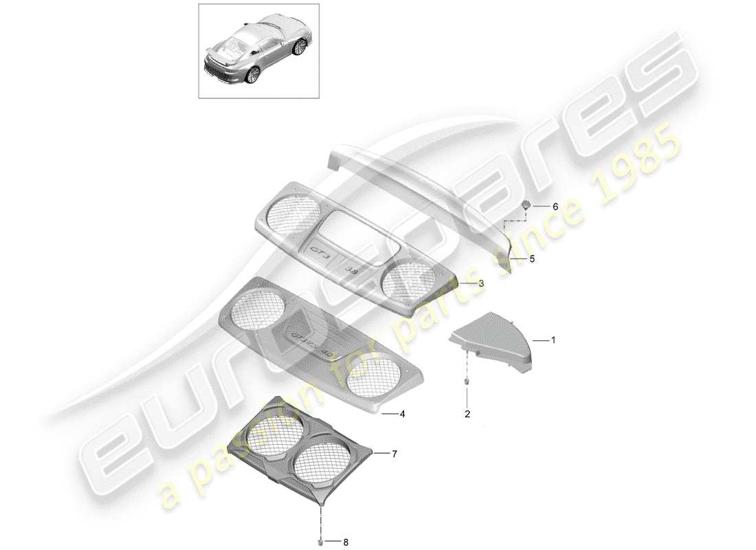 porsche 2014 (991-1 r/gt3/rs) diagrama de piezas del revestimiento