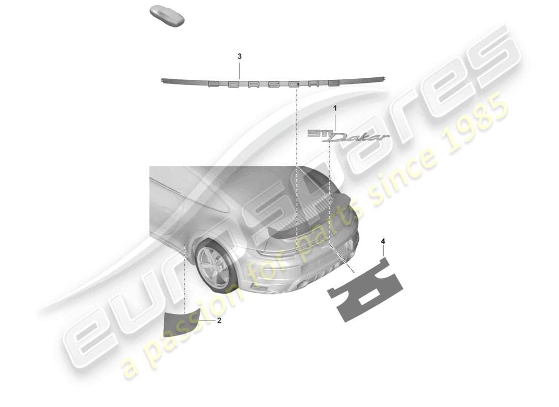 porsche 2019 (992-1) inscripción trasera diagrama de piezas