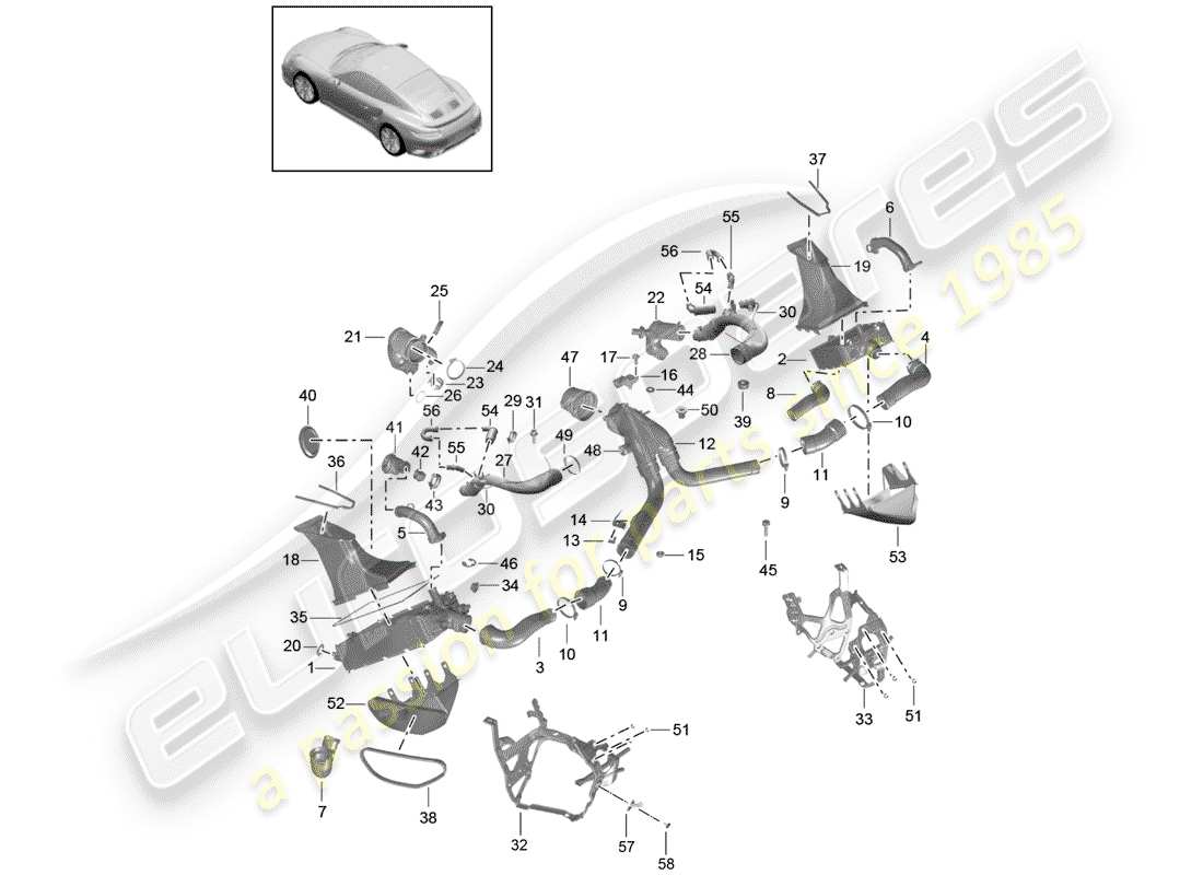 porsche 2017 (991-2 turbo) conducto de aire para carga diagrama de piezas