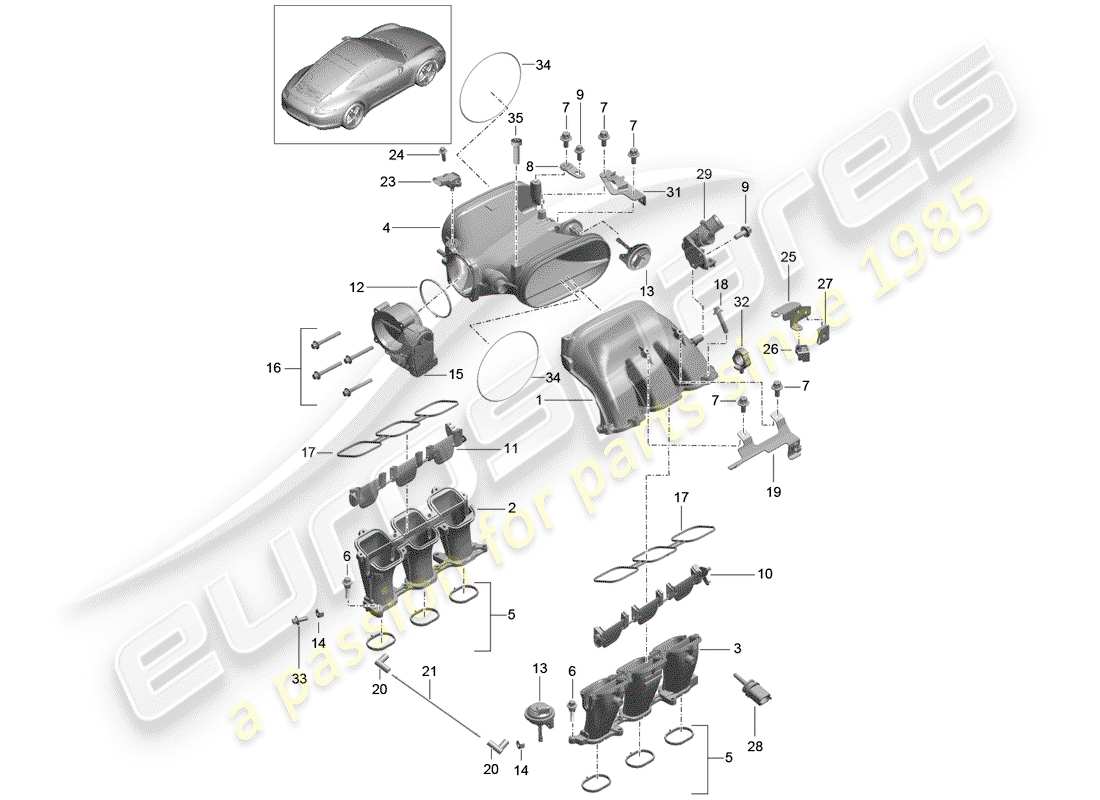 porsche 2014 (991-1) distribuidor de aire de admisión diagrama de piezas