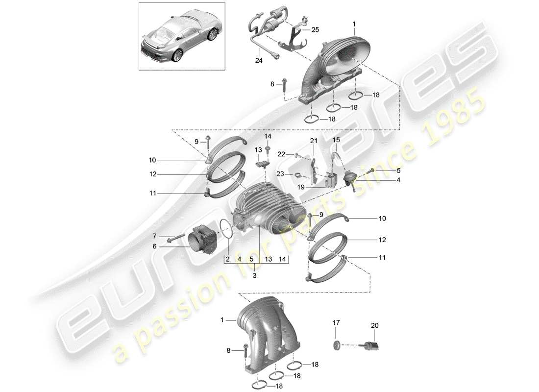 porsche 2020 (991-2 r/gt3/rs) sistema de admisión diagrama de piezas