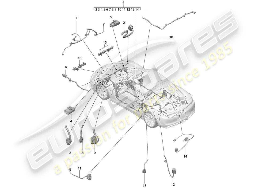 porsche 2016 (981 cayman gt4) cableando arneses diagrama de piezas