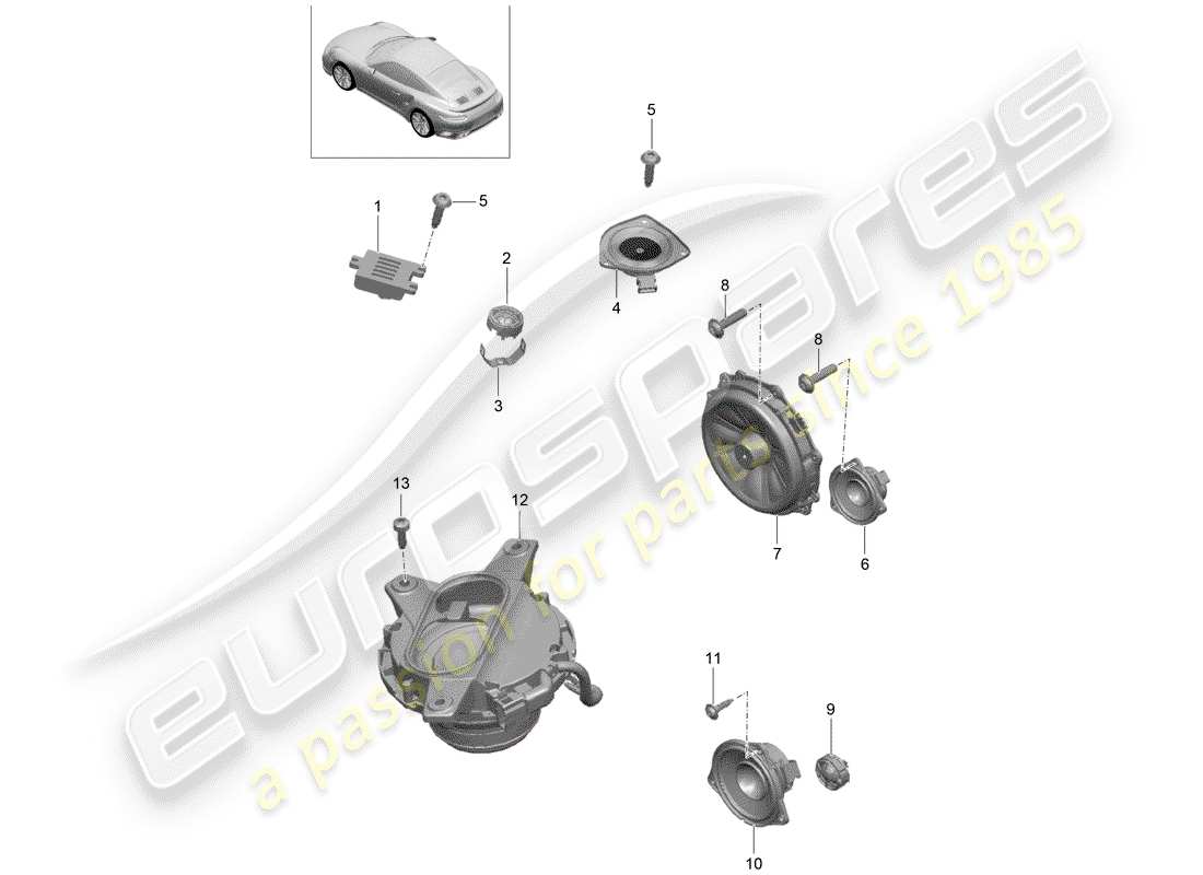 porsche 991 turbo (2020) diagrama de piezas del altavoz