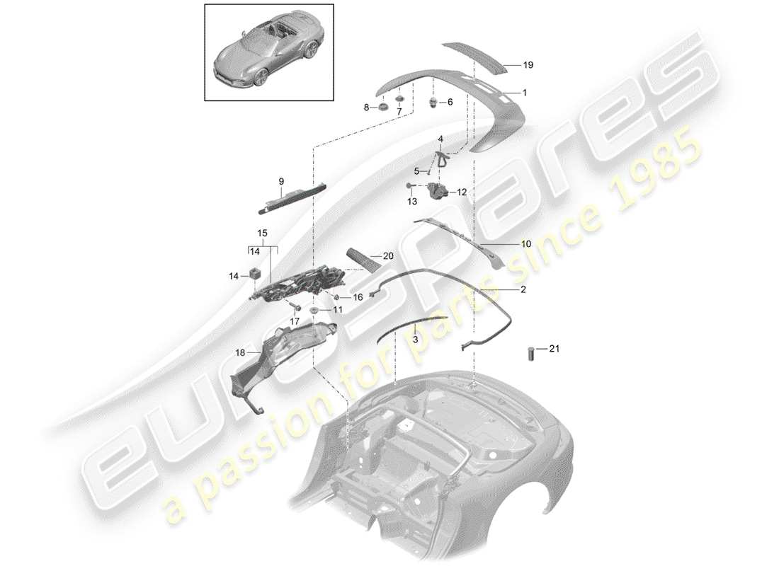 porsche 991 turbo (2020) diagrama de piezas de la caja de almacenaje superior