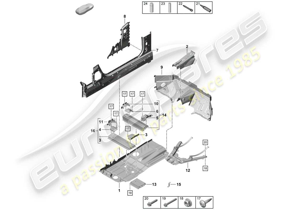porsche 2020 (718 boxster spyder) placas de piso diagrama de piezas