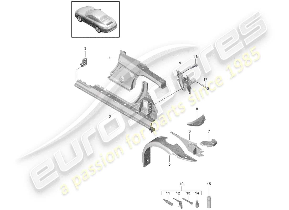 porsche 2019 (991-2) diagrama de piezas del panel lateral