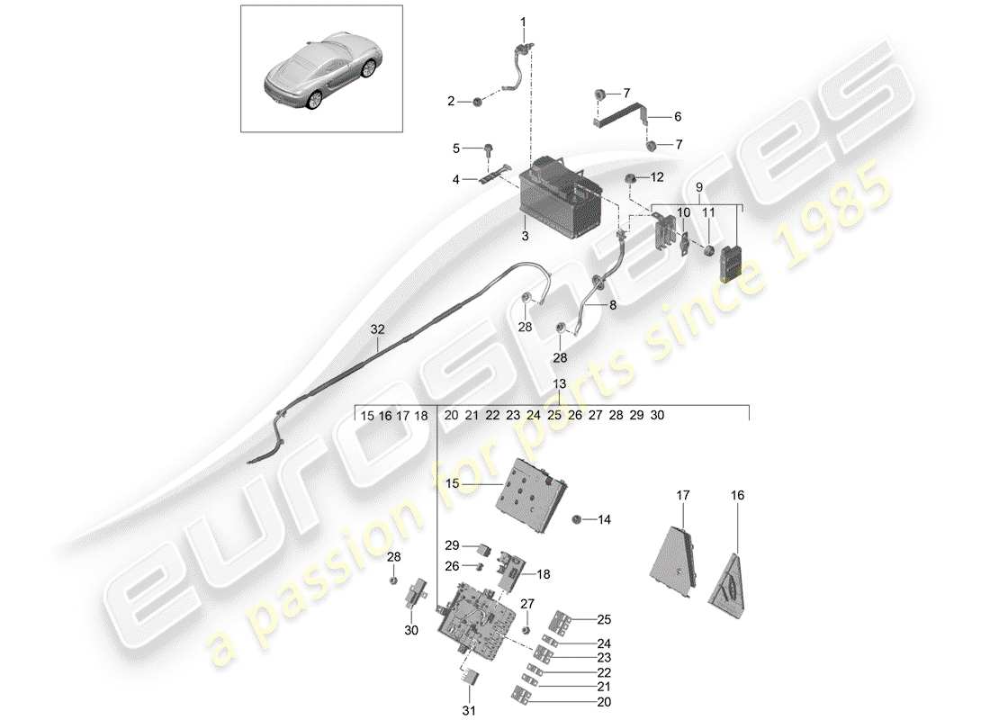 porsche 2015 (981 cayman) batería diagrama de piezas