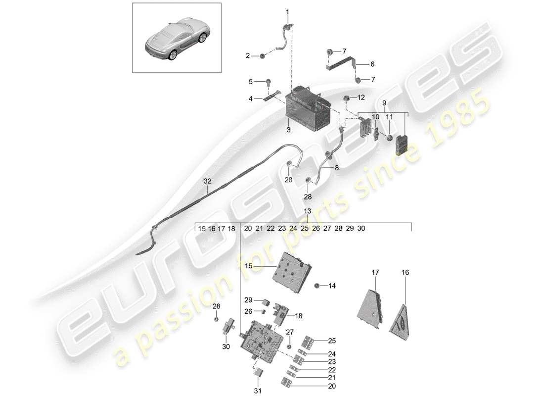 porsche cayman 981 (2015) diagrama de piezas de la batería
