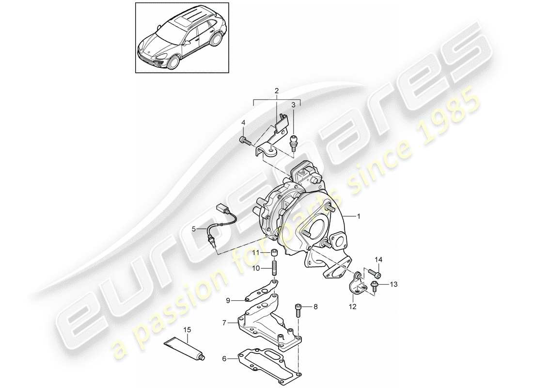 porsche 2017 (cayenne e2 92a) turbocompresor de gases de escape diagrama de piezas