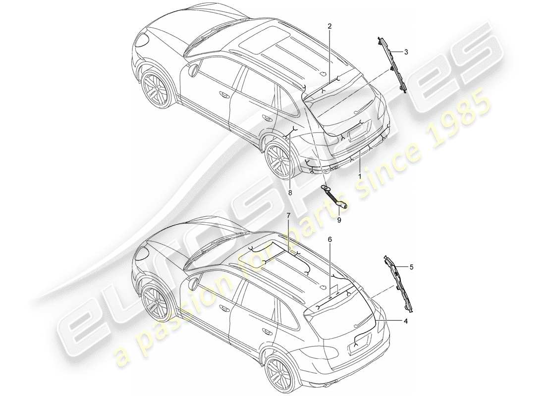 porsche 2018 (cayenne e2 92a) cableando arneses diagrama de piezas