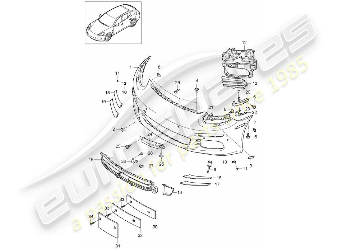 porsche 2010 (panamera 970) parachoque diagrama de piezas