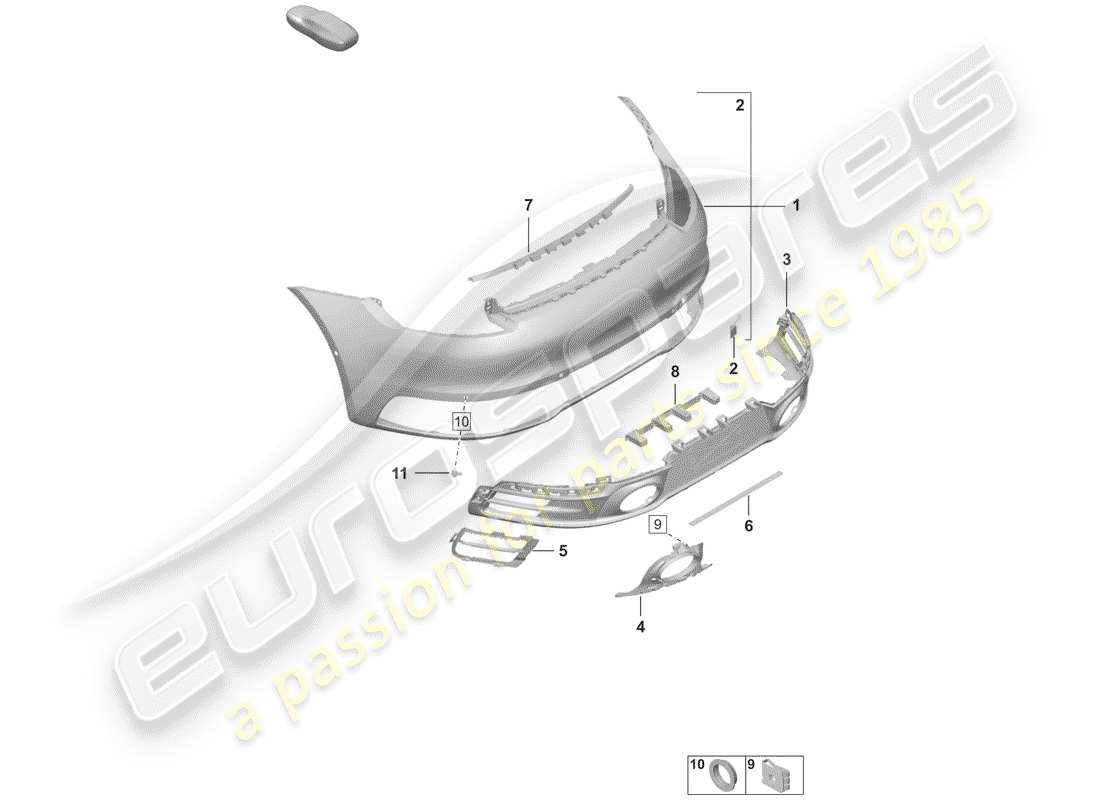 porsche 2019 (992-1) diagrama de piezas del parachoques