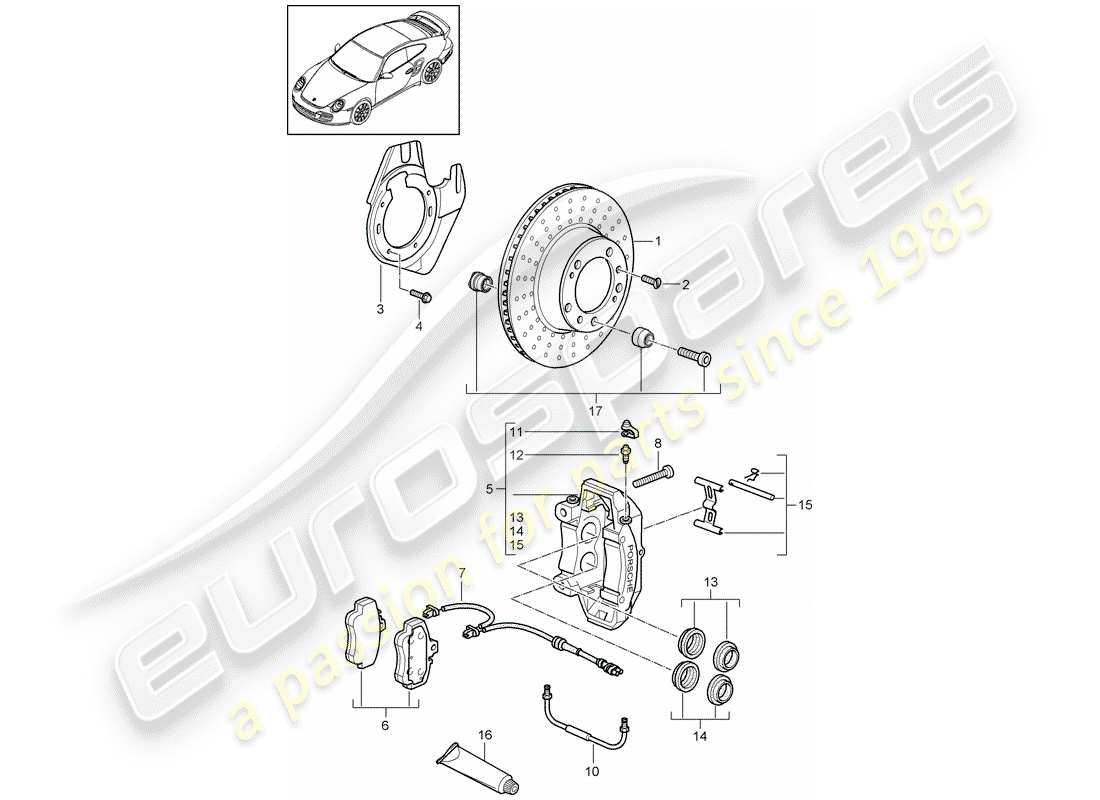 porsche 2012 (997-2 turbo / gt2 rs) frenos de disco diagrama de piezas