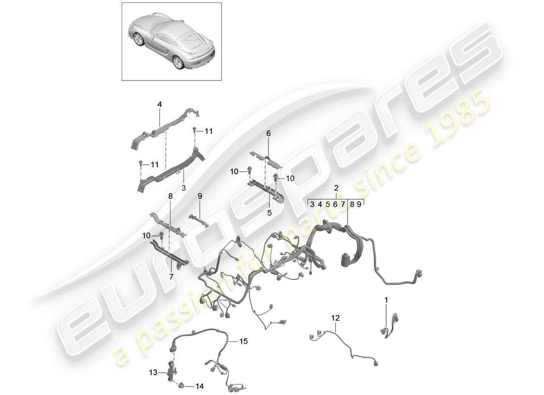 porsche 2016 (981 cayman gt4) cableando arneses diagrama de piezas