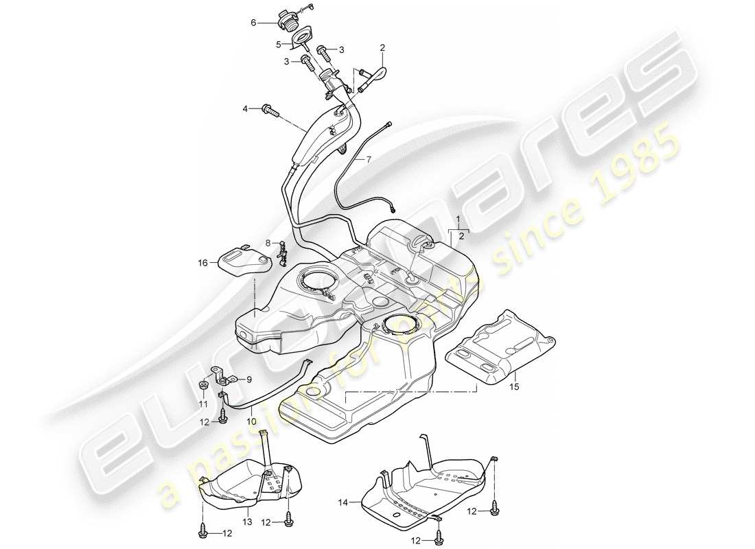 porsche 2010 (cayenne e1 9pa) tanque de combustible con diagrama de piezas