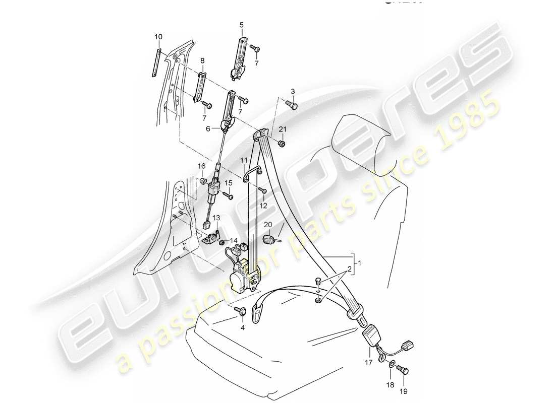 porsche 2003 (cayenne e1 9pa) diagrama de piezas del cinturón de seguridad de tres puntos