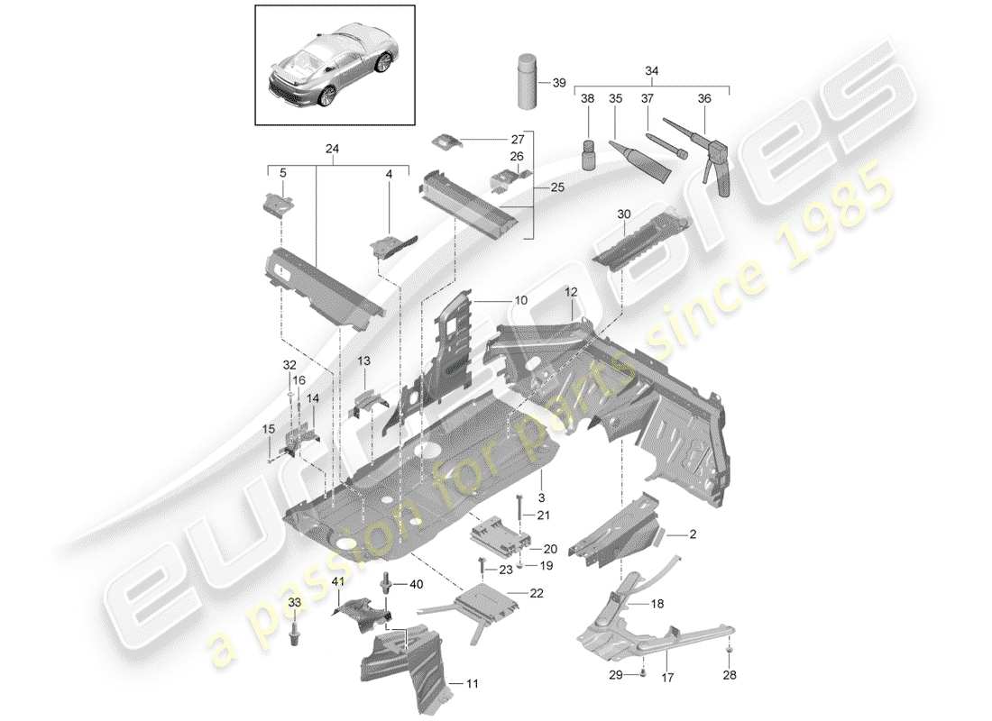 porsche 991r/gt3/rs (2019) bandeja del piso diagrama de piezas