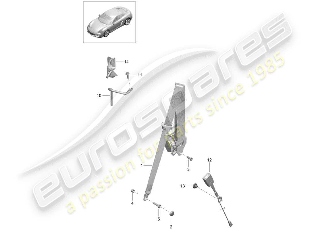 porsche cayman 981 (2015) diagrama de piezas del cinturón de seguridad