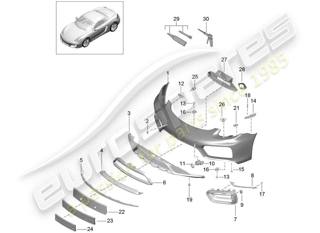 porsche cayman 981 (2015) diagrama de piezas del parachoques