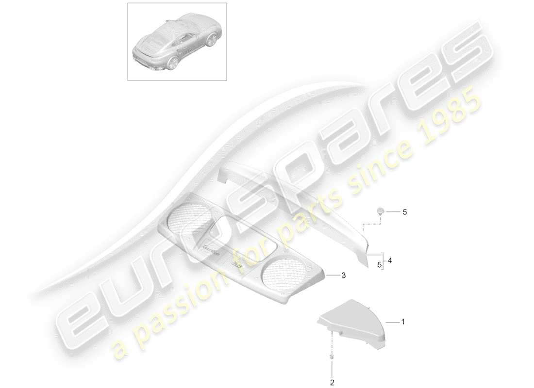 porsche 991 turbo (2020) diagrama de piezas del revestimiento