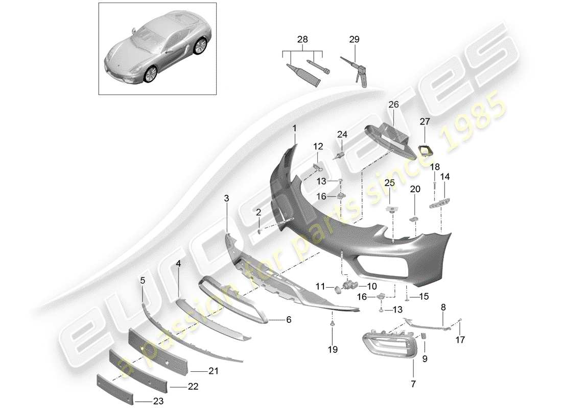 porsche 2014 (981 cayman) parachoque diagrama de piezas