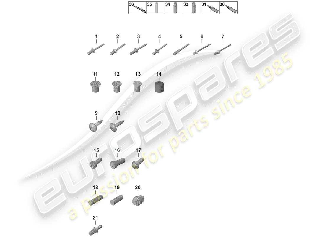 porsche 2019 (992-1) fasteners diagrama de piezas