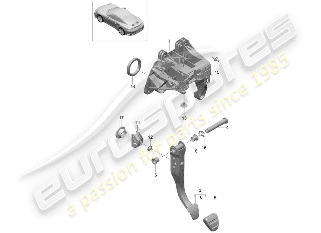 porsche 2016 (991-1 turbo) freno y acc. diagrama de piezas del conjunto del pedal