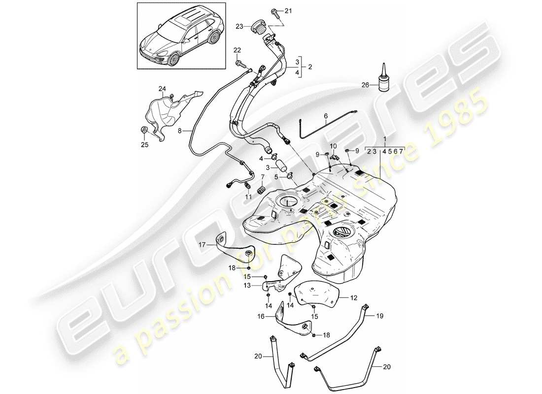 porsche cayenne e2 (2017) diagrama de piezas del tanque de combustible